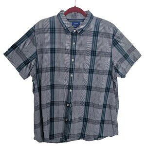 APT. 9 Plaid Blue Cotton Shirt Slim Fit Casual Premier Flex Short Sleeve